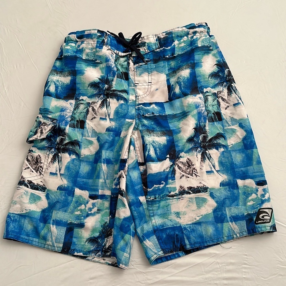 Laguna blue gray multicolor lightweight lined swim board trunks